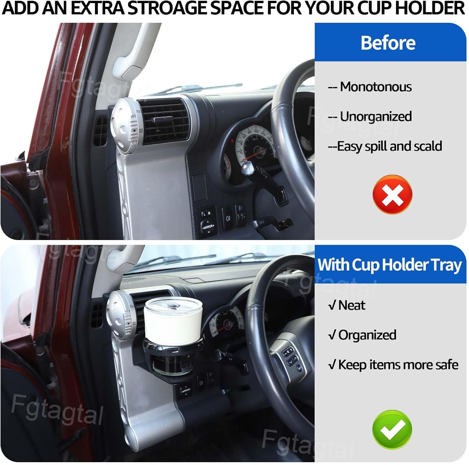 Car Cup Holder Compatible with Toyota FJ Cruiser 2007-2021, Car Air Vent Cup Bottle Mount, Center Console A/C Vent Drink Stand for Water Glass, Coffee, Bottled Drinks (Black)