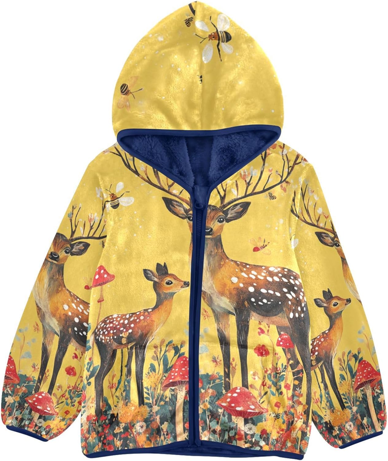 KLL Cartoon Sturdy Sika Deer Toddler Boy Fleece Jacket Children Coat Navy Blue Fall Baby Boys Clothes