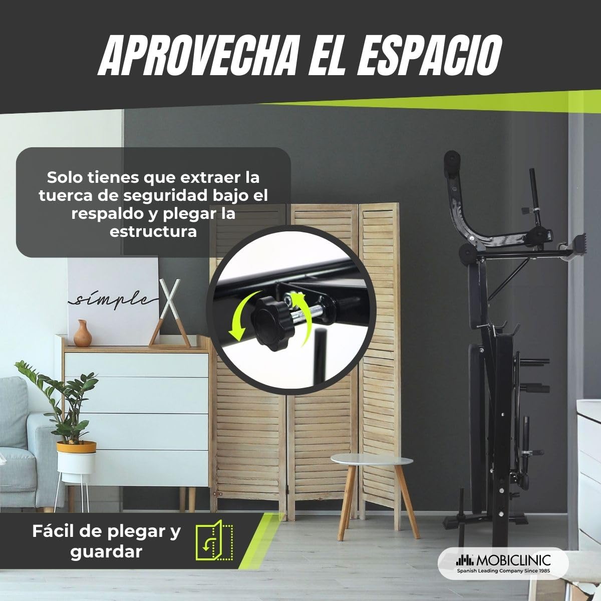 Mobiclinic® fitness, Banco de musculación multifuncional, Pressfit, Ajustable, Plegable, Acero, Soporta hasta 250 kg, Soporte para barras, Ideal ejercicios fuerza en casa