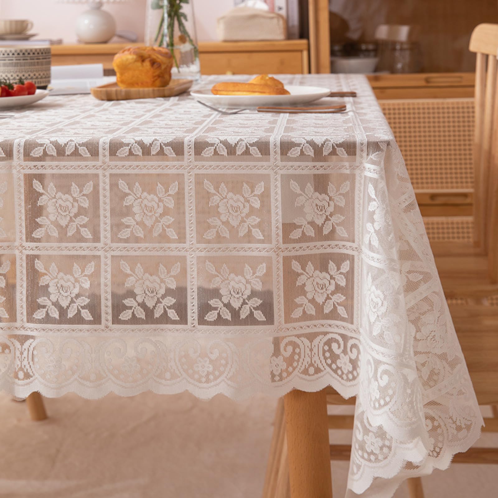 Nappe dentelle beige lin rétro décoration mariage table 60x60