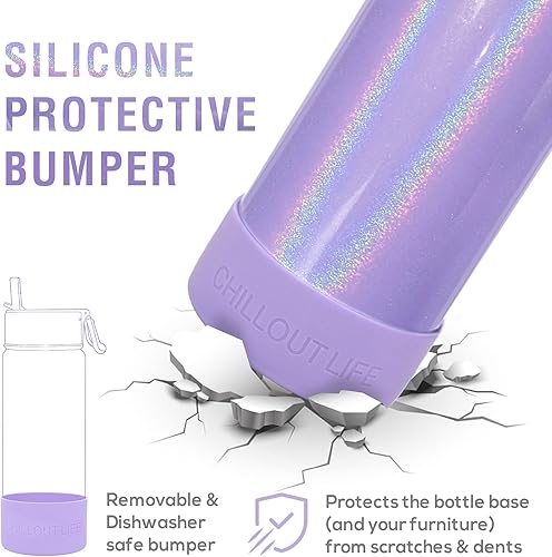 Miniatura 3 de CHILLOUT LIFE Botella de agua aislada con tapa con popote para niños y adultos + 20 divertidas calcomanías impermeables, perfecta para personalizar