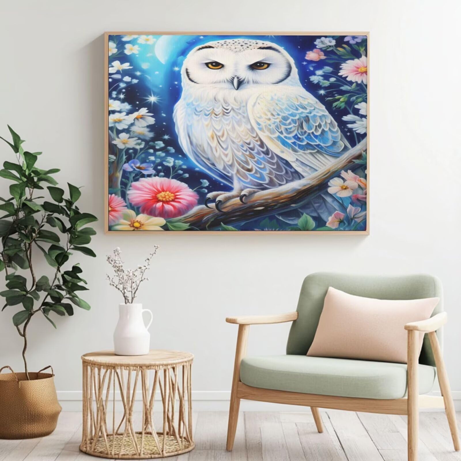 Kit per pittura con numeri per adulti, gufo, pittura con numeri per principianti, pittura acrilica con 6 pennelli, kit di pittura a olio per decorazione da parete, 90 x 65 cm, senza