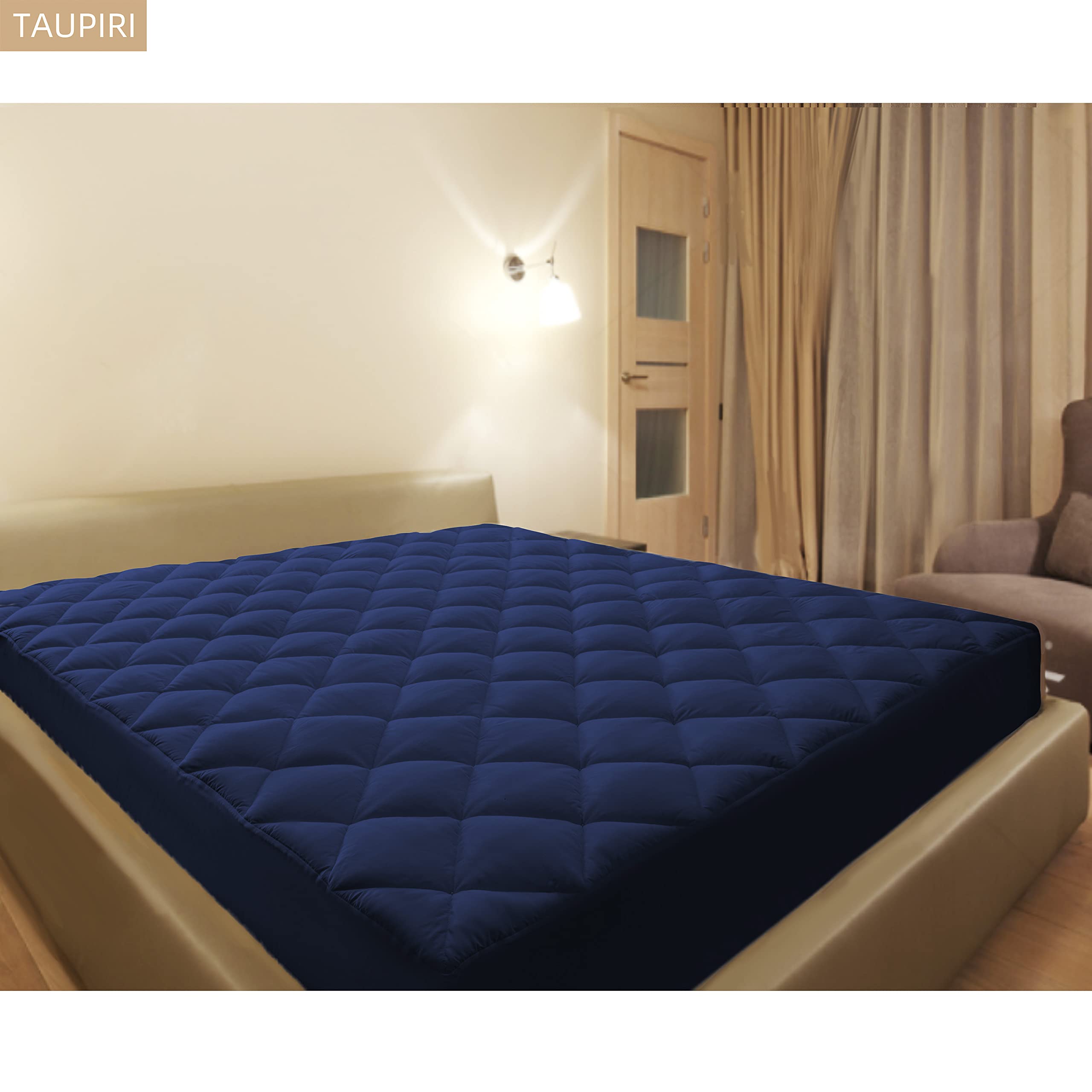 Taupiri Queen Quilted Mattress Pad Cover with Deep Pocket (8"-21"), Cooling Soft Pillowtop Mattress Cover, Down Alternative Mattress Protector Topper, Navy