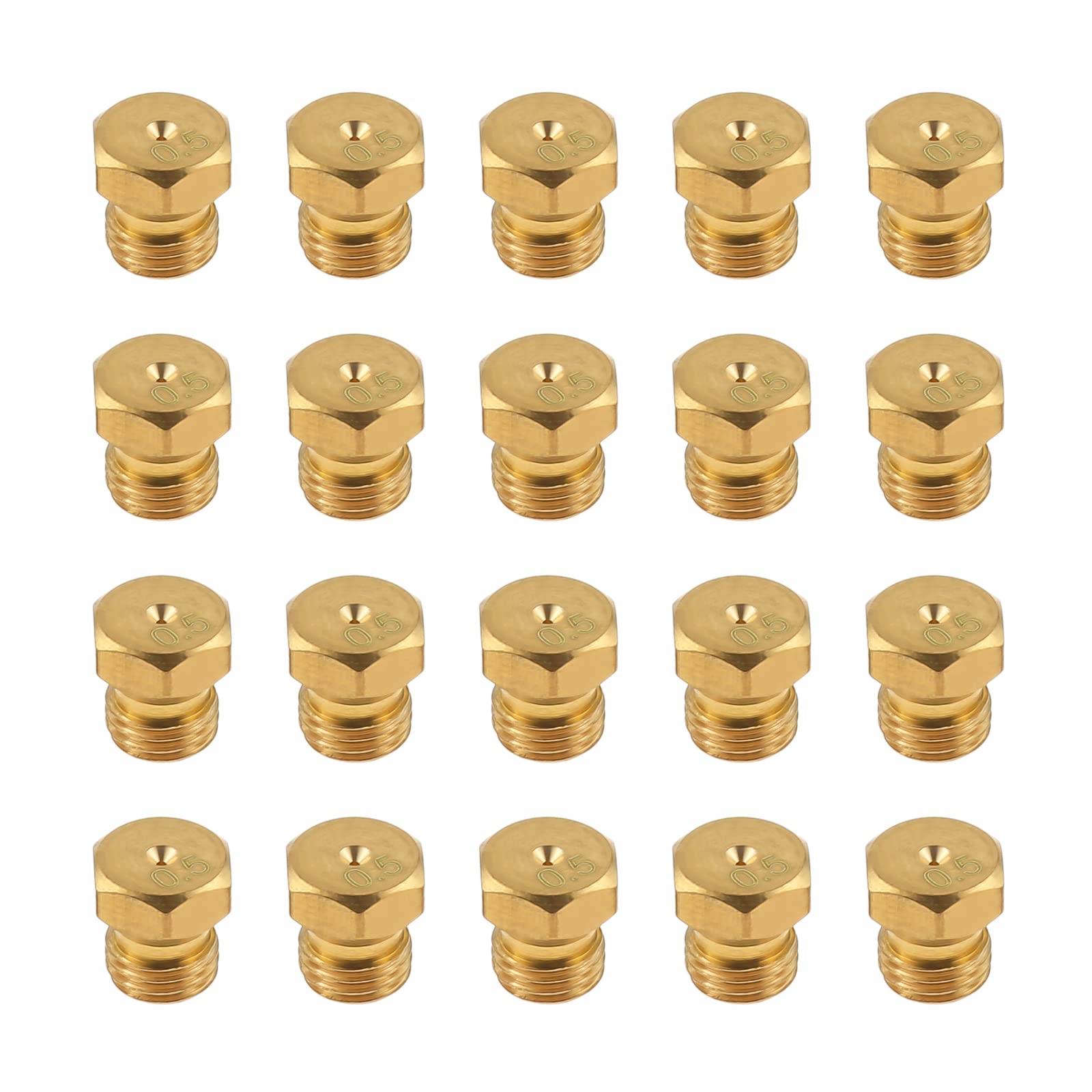 Yetaha Pack of 20 Brass Jet Nozzles, Universal Gas Jet Nozzles for LPG Propane Gas Burner, LPG Gas Pipe Water Heater, DIY Burner Parts (M6 x 0.75 mm/0.5 mm)