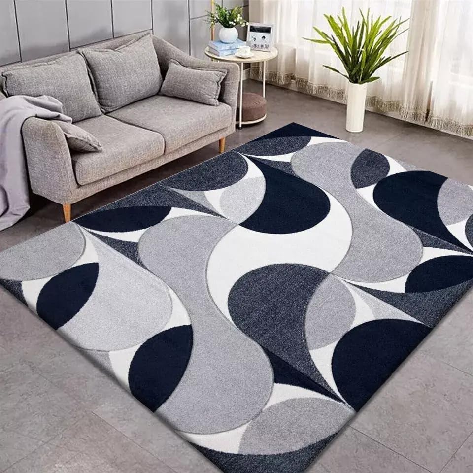 Online Bedding store Area Rugs – luxury Beautiful Carved Modern Area Rugs - Solid Design carpet for hallway Non Slip Rug (Navy, 160cm x 230xcm (5'3″x7'7″))