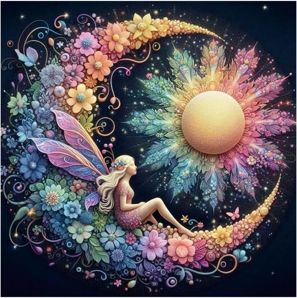 Kulvci Sun and Moon Diamond Painting Kits for Adults, Round Full Drill Diamond Art Kits, 5D DIY Diamonds Crafts for Home Wall Decoration Gifts 12×12Inch