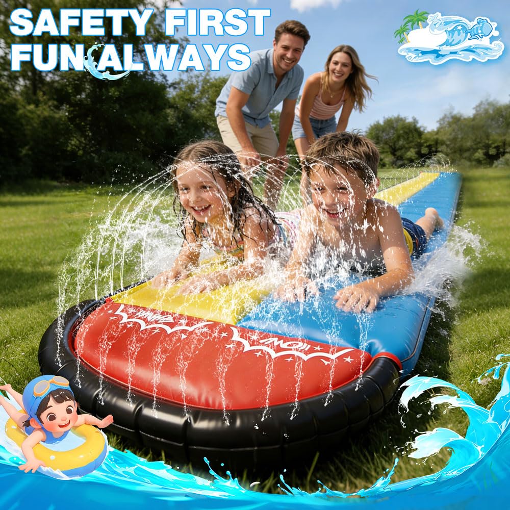 Wasserrutsche Garten für Kinder mit Sprinklern, Aufblasbare Rutschbahn Outdoor 480x140cm