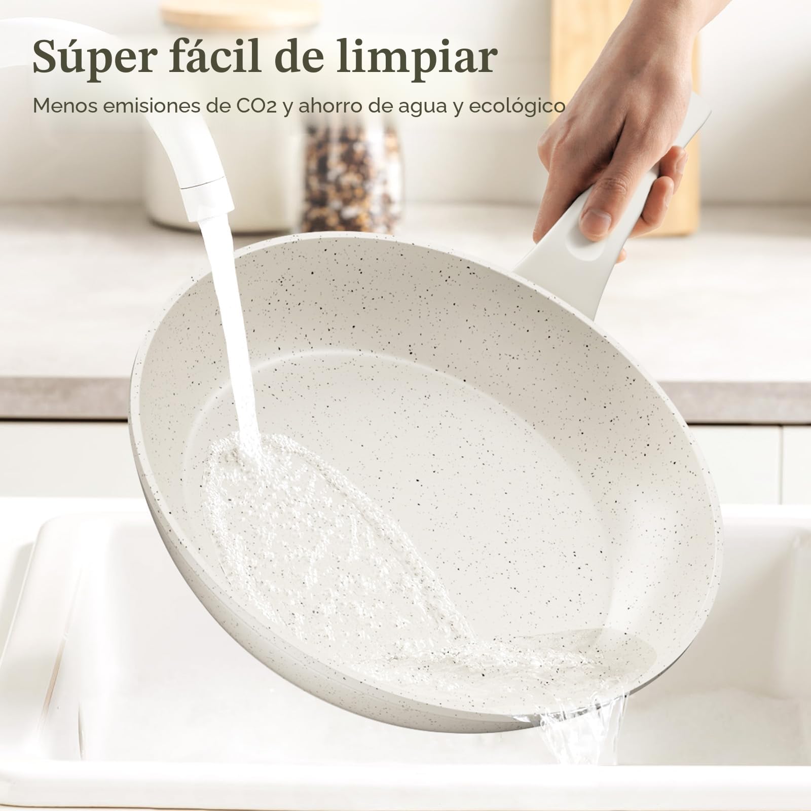 Innerwell Juego de 3 sartenes antiadherentes 20 + 24 + 28 cm, sartén de inducción con revestimiento antiadherente cerámico, sin PFOA, apto para horno y lavavajillas, Blanco