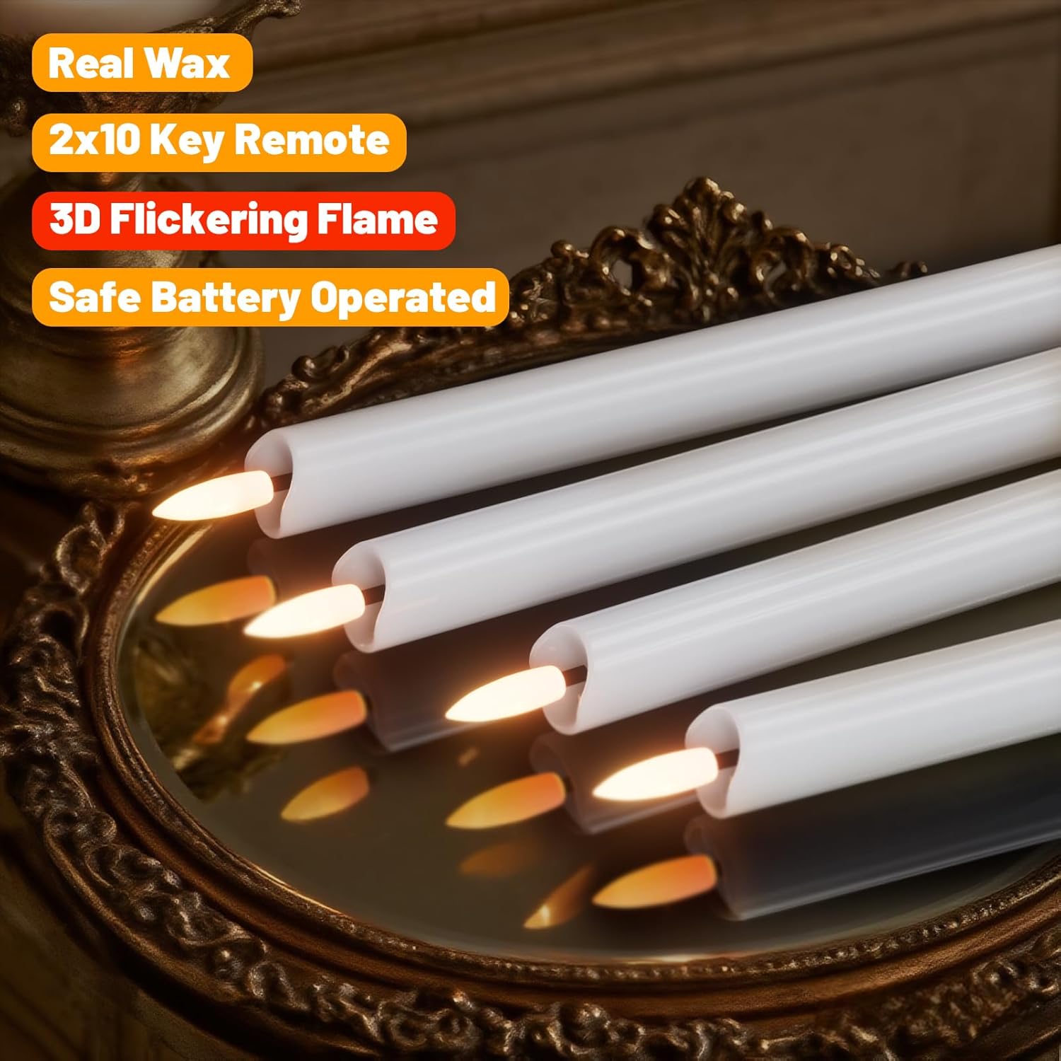 Wondise Flameless Taper Candles with Remote Timer, Real Waxy Battery Operated Flickering Candlesticks, 3D Wick LED Candles 9.6inch for Halloween Christmas Holiday Wedding Decoration (White - Image 3