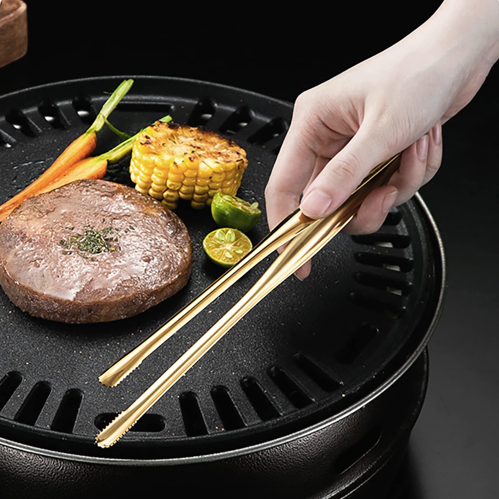 UPTALY 3 stuks SUS316 roestvrijstalen slanke tang (21 cm), Japanse barbecue- pincet, lichtgewicht yakiniku tang, Koreaanse grilltang, luxe sushi-tang, kleine keukentong