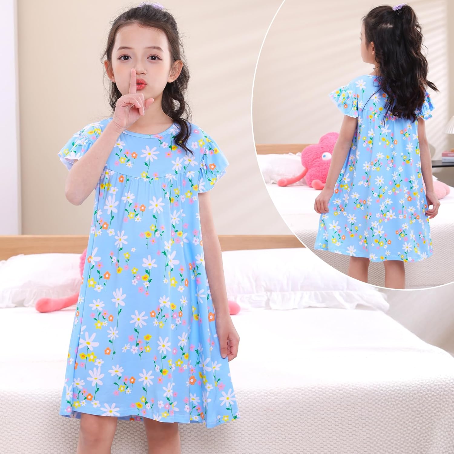 MHJY Girls Nightgowns Flutter Short Sleeves Princess Nightgown Sleepwear Soft Night Dress for Kids Toddler Girls - Image 3