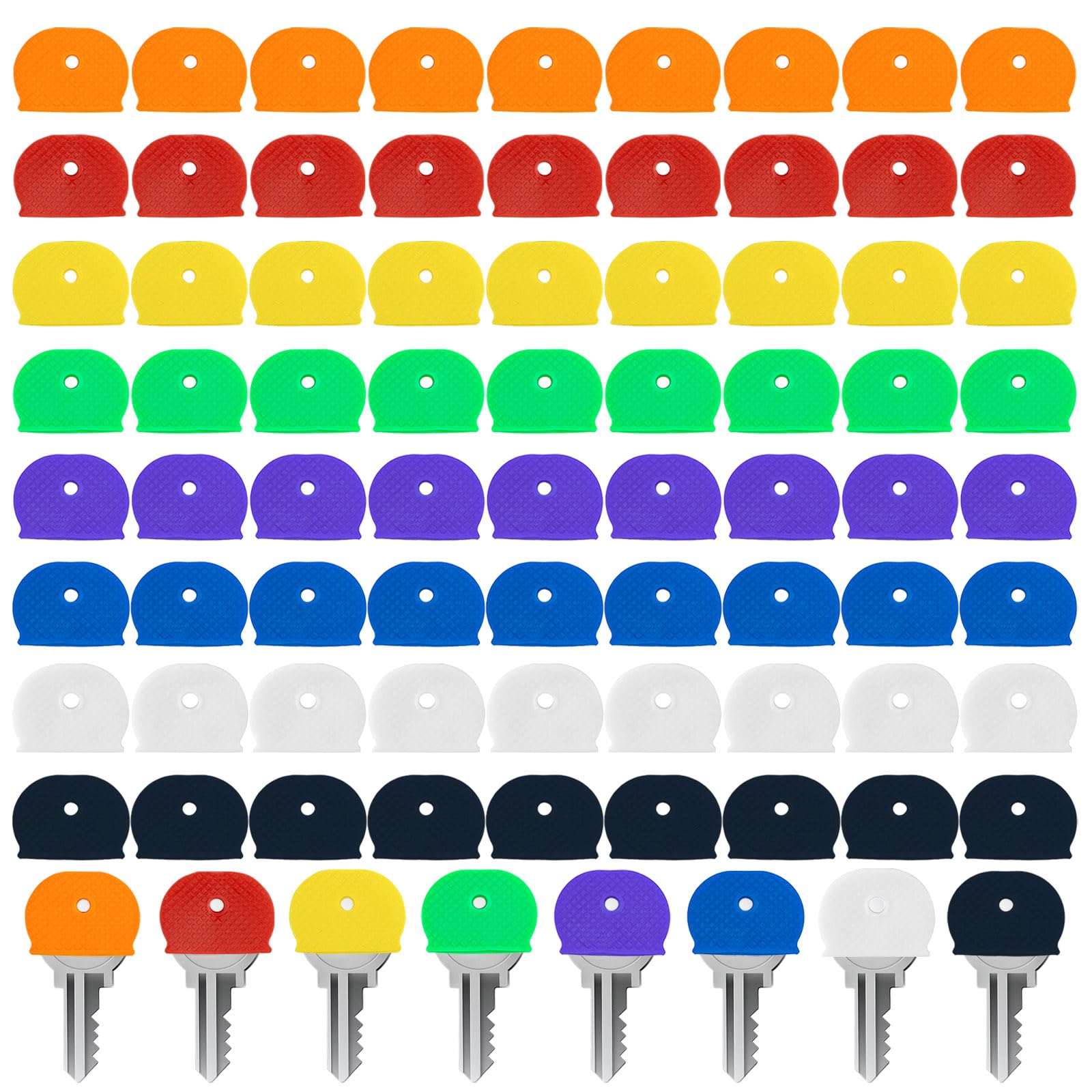 96 Pcs Key Cover Caps Tags Key Identifiers Key Labels Key Markers, Key Protection Cover 8 Colors for Standard Flat House Keys