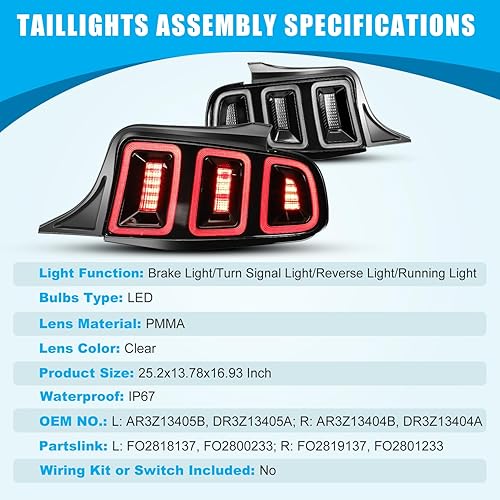 Miniatura 6 de CPW Luces traseras para Ford Mustang 2010 2011 2012 2013 2014 Ford Mustang LED secuencial señal de giro luz trasera lámpara de freno trasero