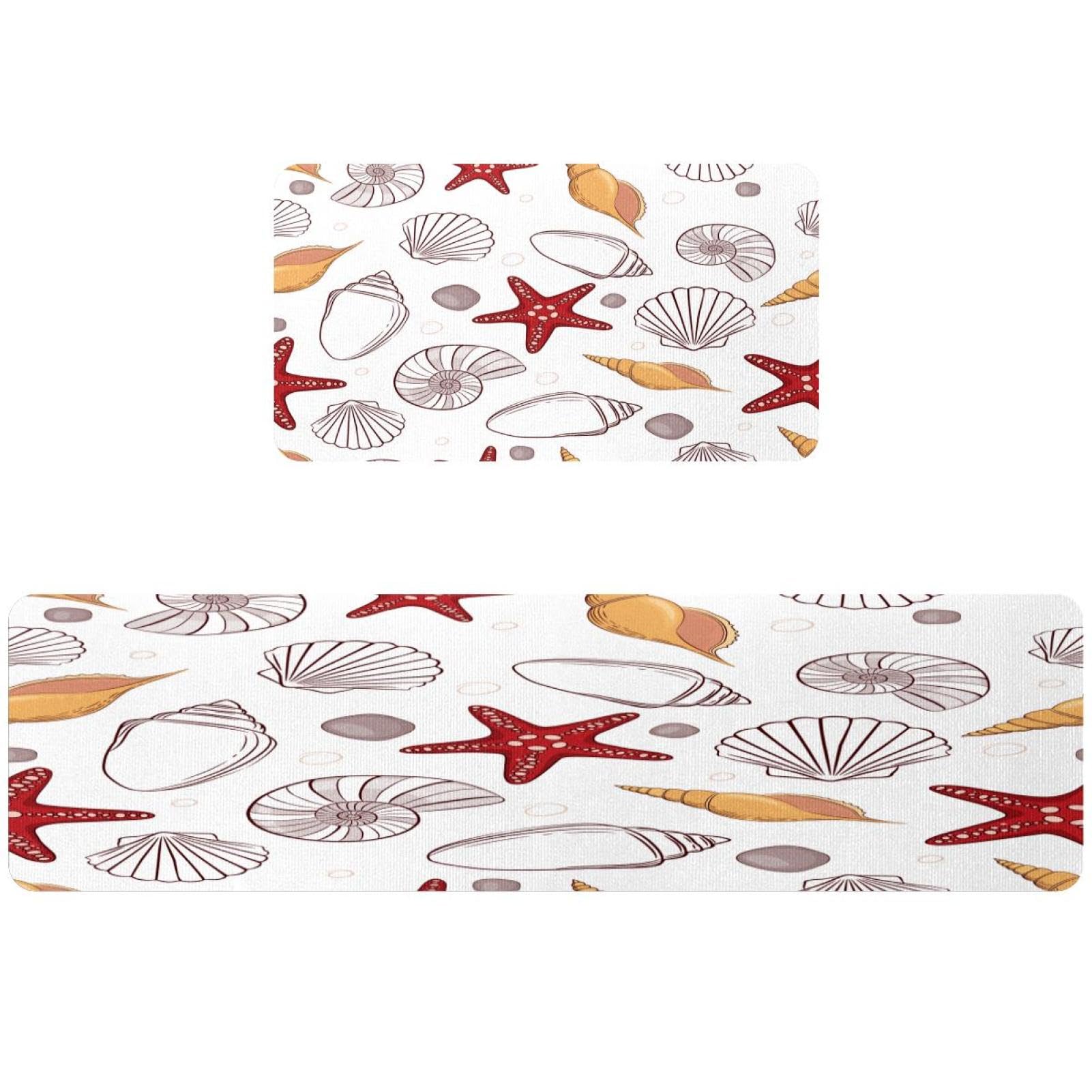 2 alfombrillas de cocina VAPOKF lavables y antideslizantes con diseño marítimo de conchas