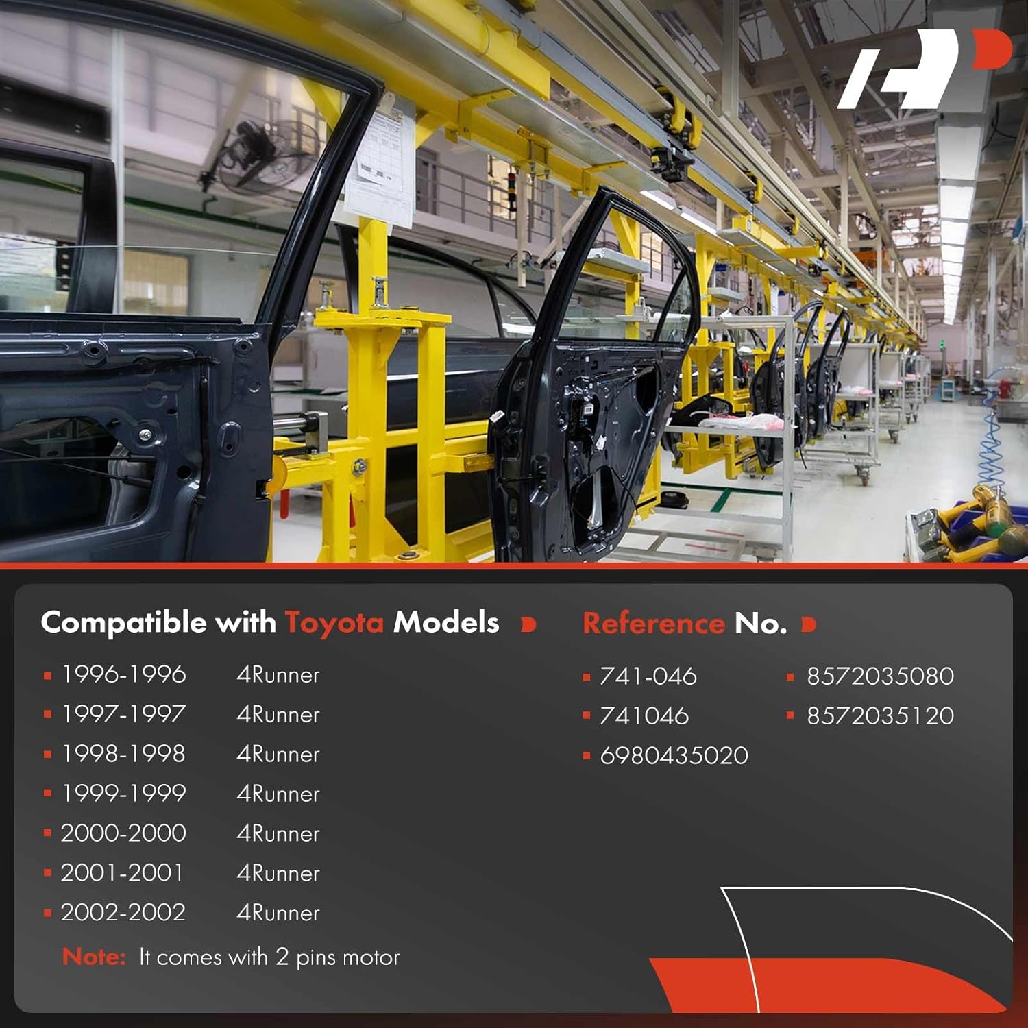 A-Premium Electric Power Window Regulator with Motor Compatible with Toyota 4Runner 1996-2002 Rear Left Driver Side 2 Pins Only