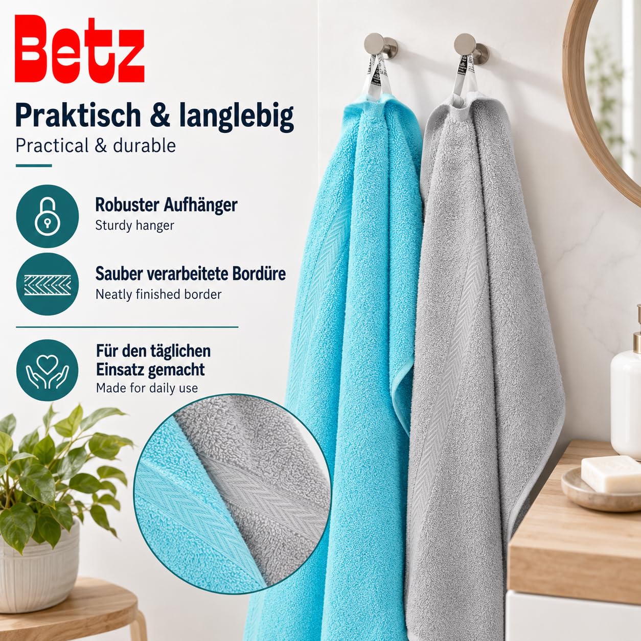 Betz 10-częściowy zestaw ręczników Classic 100% bawełna 2 ręczniki kąpielowe 4 ręczniki do rąk 2 ręczniki dla gości 2 ręczniki do rąk kolor srebrnoszary i turkusowy