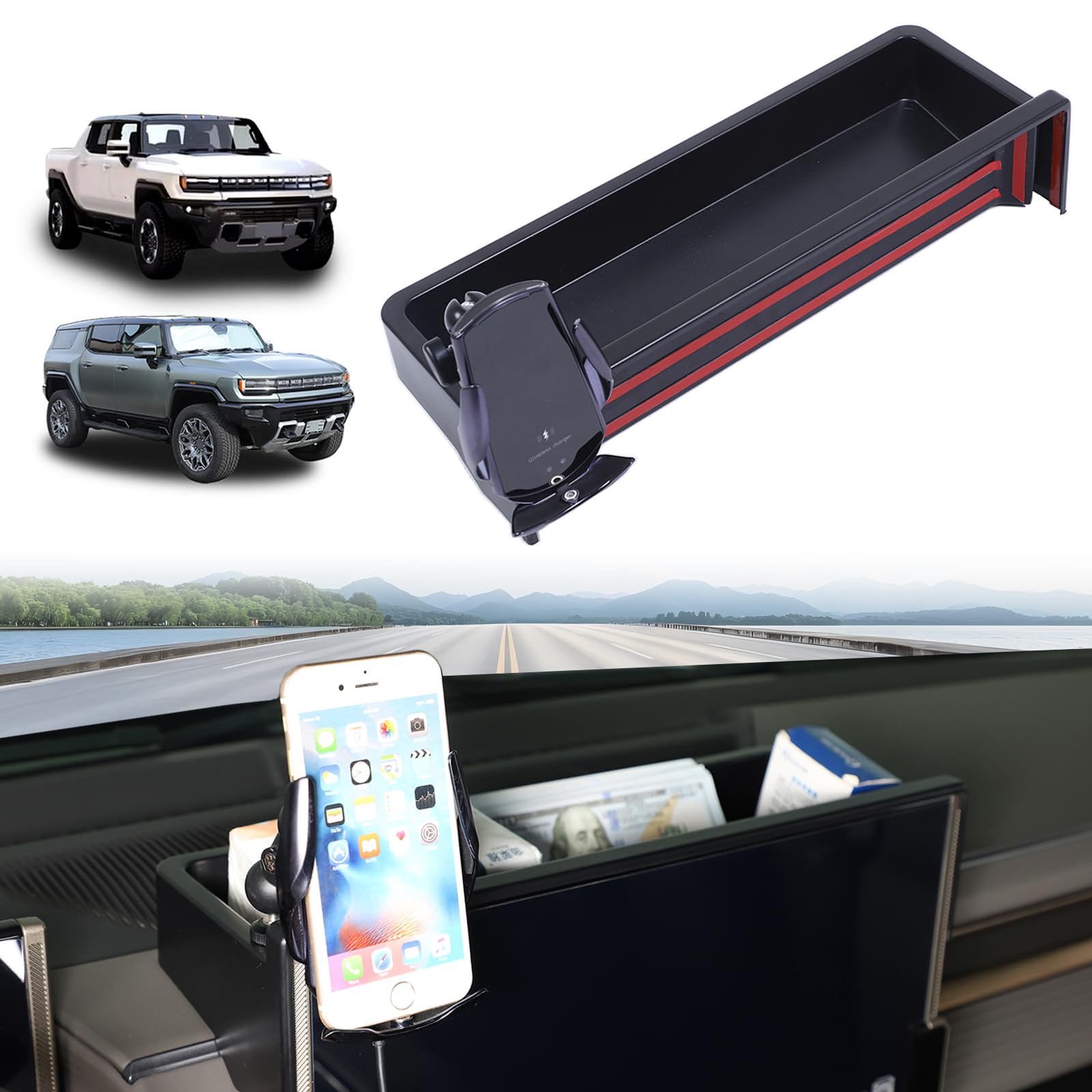 for Hummer EV Accessories Center Console Dashboard Storage Tray Phone Holder Mount 360 Degree Rotatable Phone Holder Stand