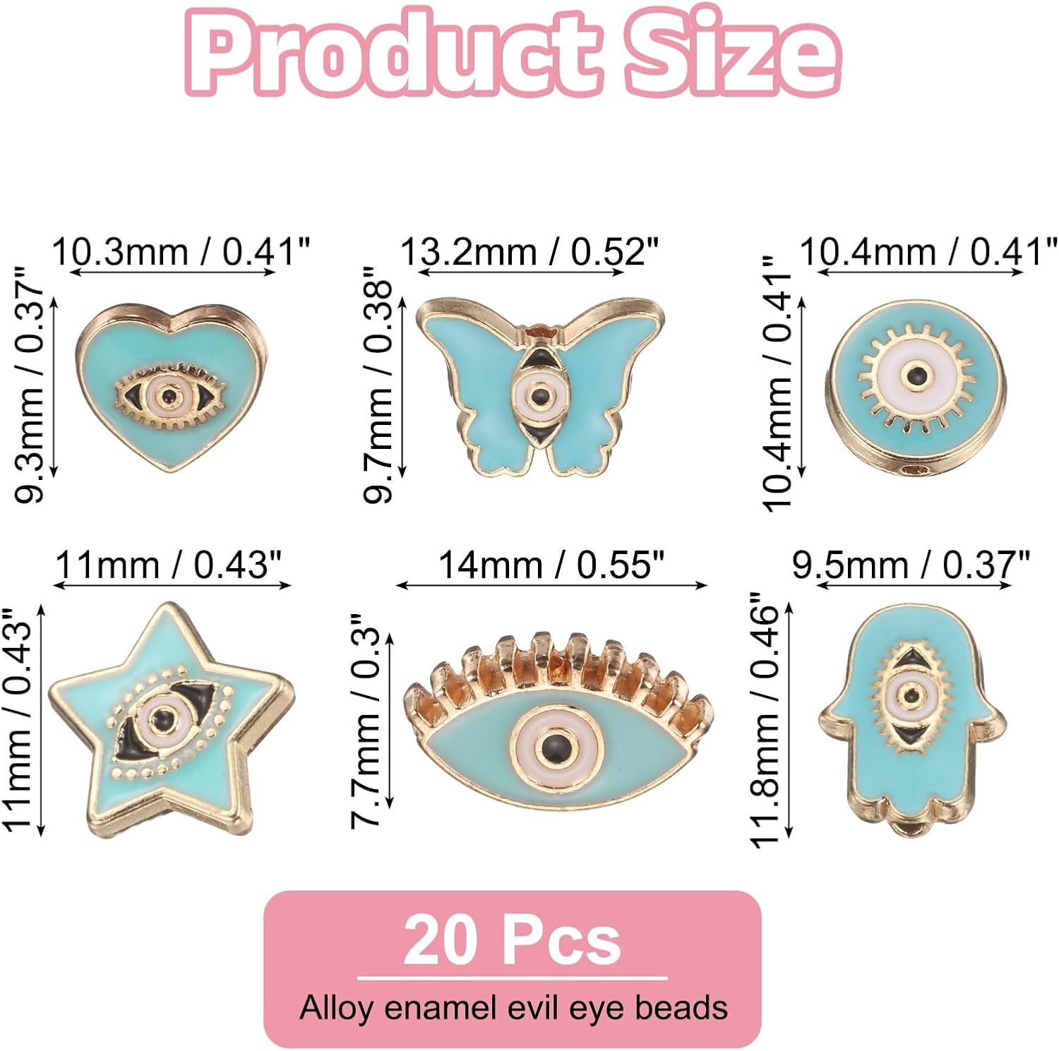 MECCANIXITY 30pcs Evil Eye Beads with 1.5mm Two-Holes Alloy Flat Loose Spacer Evil Eye Beads for DIY Bracelet Jewelry Making, Sky Blue