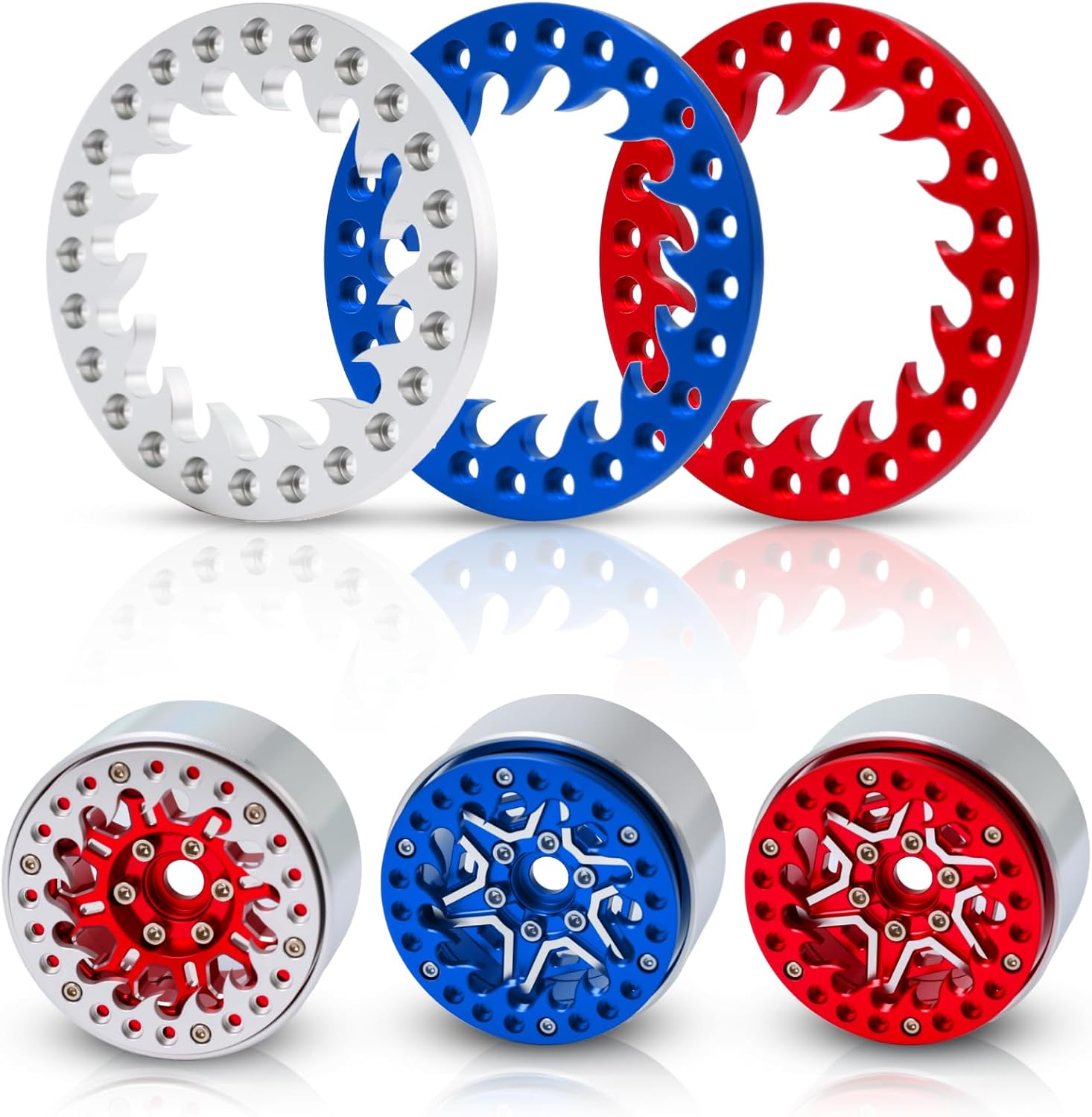 4Pcs Metal 1.9" Beadlock Wheel Rim Replacement Rings for 1/10 TRX4 SCX10 90046 90047 RC Crawler (Red)