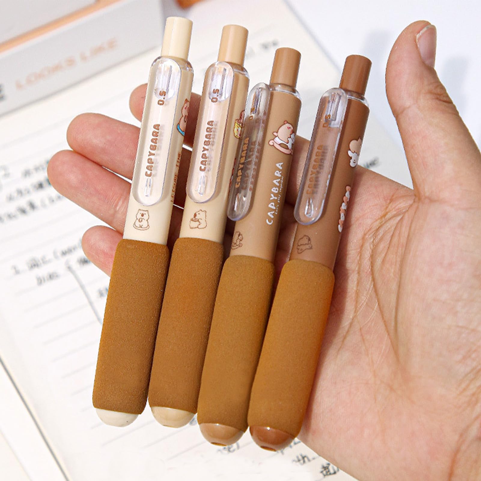 4 Pcs Cute Retractable Pens Small Pocket Pens Cartoon Capybara Gel Pen Black Ink Pen 0 5mm Fine — view 5
