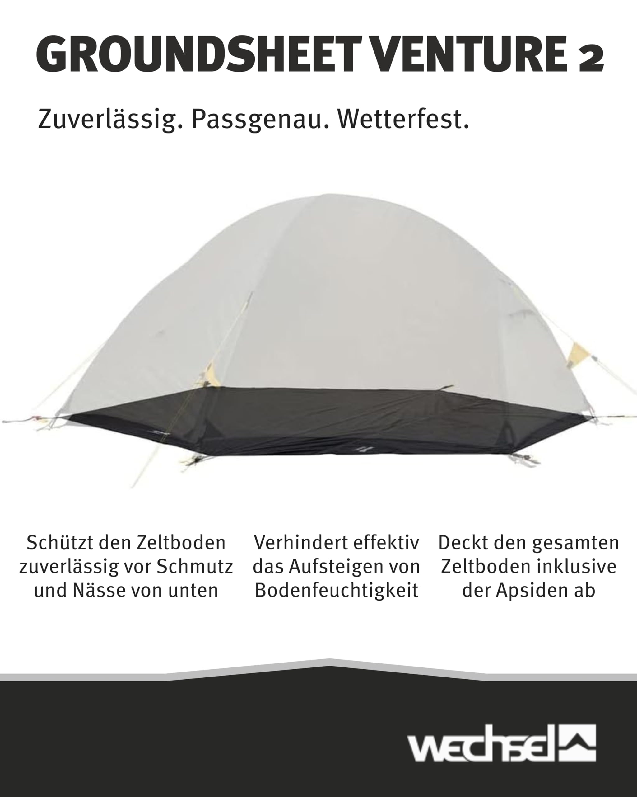 Wechsel Groundsheet Venture 2 I Schwarz I robuste Zelt-Unterlage Boden I Zeltplane wasserdicht mit 7000mm Wassersäule I Bodenplane aus 75D Polyester I Camping-Plane zum Schutz vor Nässe & Schmutz