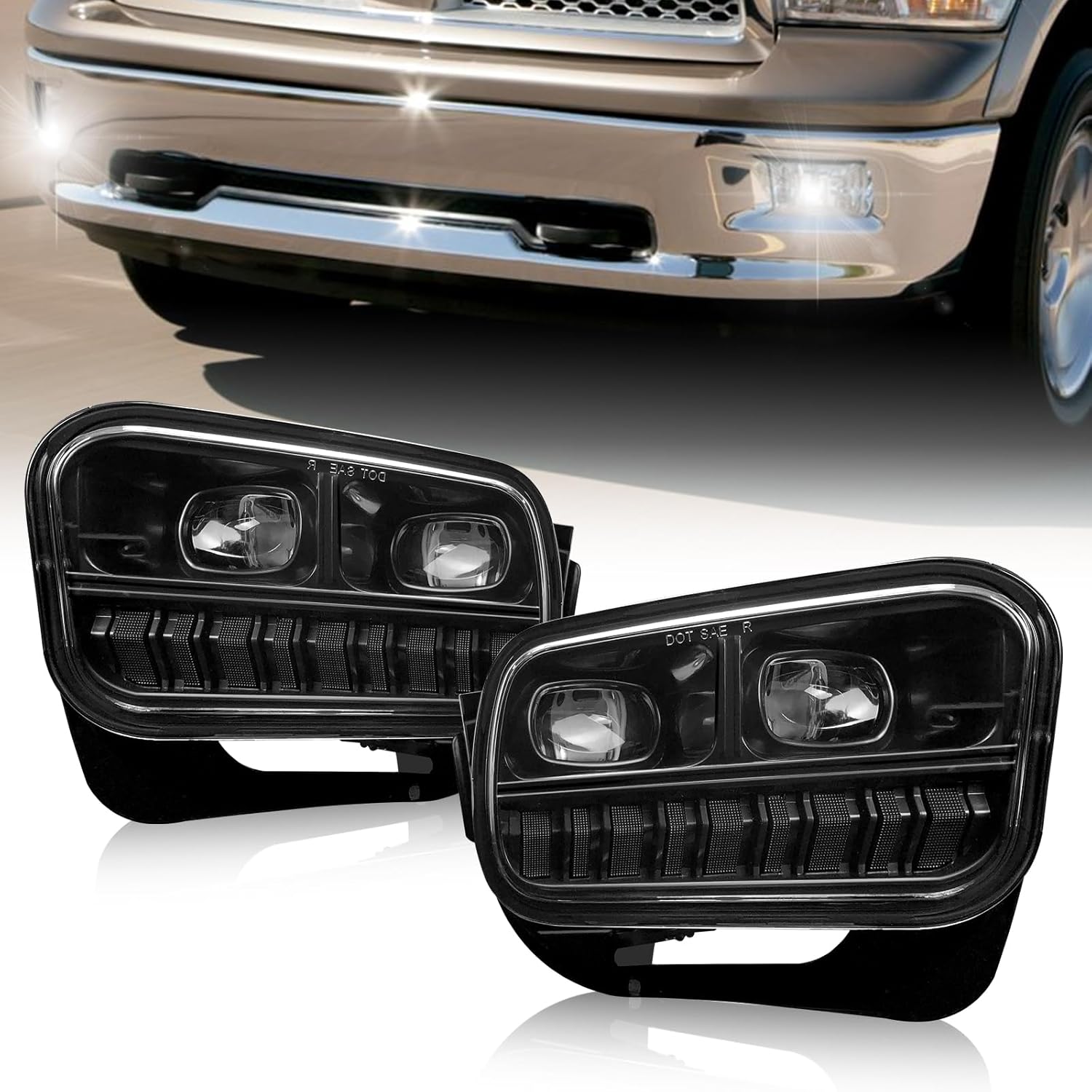 LED Fog Lights Compatible with 2009 2010 2011 2012 2013 2014 2015 2016 2017 2018 Dodge Ram 1500 2500 3500, A Pair of Front Bumper Driving Fog Lamps with Clear Lens