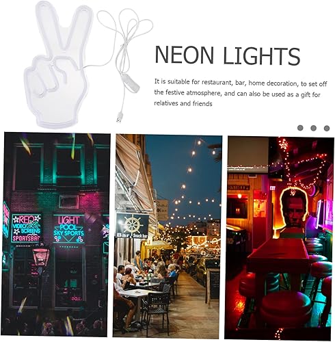 Miniatura 4 de DOITOOL Luz de gesto de victoria, luz de neón para mesita de noche, letreros de pared de neón para dormitorio, lámpara de atmósfera de neón, luz en
