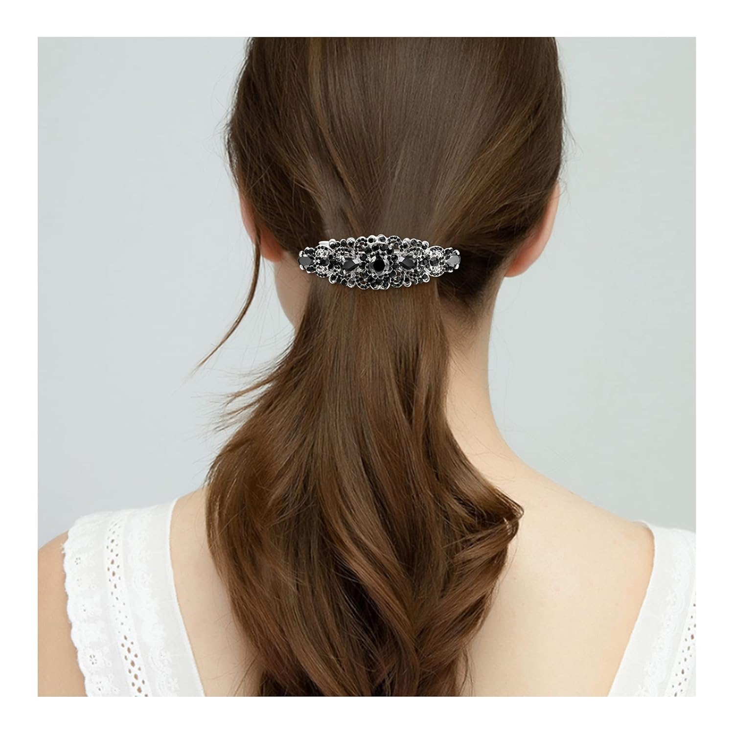 EVER FAITH Bridal Hair Accessory for Bride, Austrian Crystal CZ Art Deco Flower Vine Barrette Clip for Women Black Silver-Tone