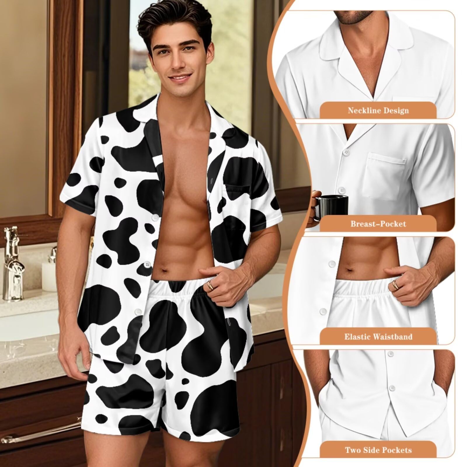 Conjunto de pijama a juego para parejas, de manga corta, con botones, ropa de dormir