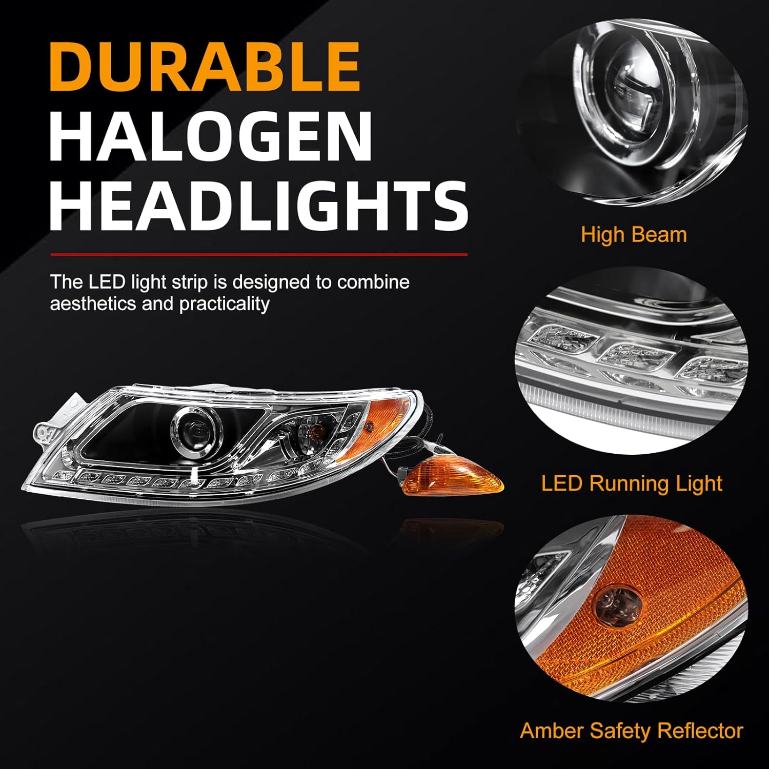 Headlight Assembly Fit for International Durastar 4100/4200/4300 2001-2016 Transtar 8500/8600 2002-2016 Headlamp Black Housing (Left& Right)