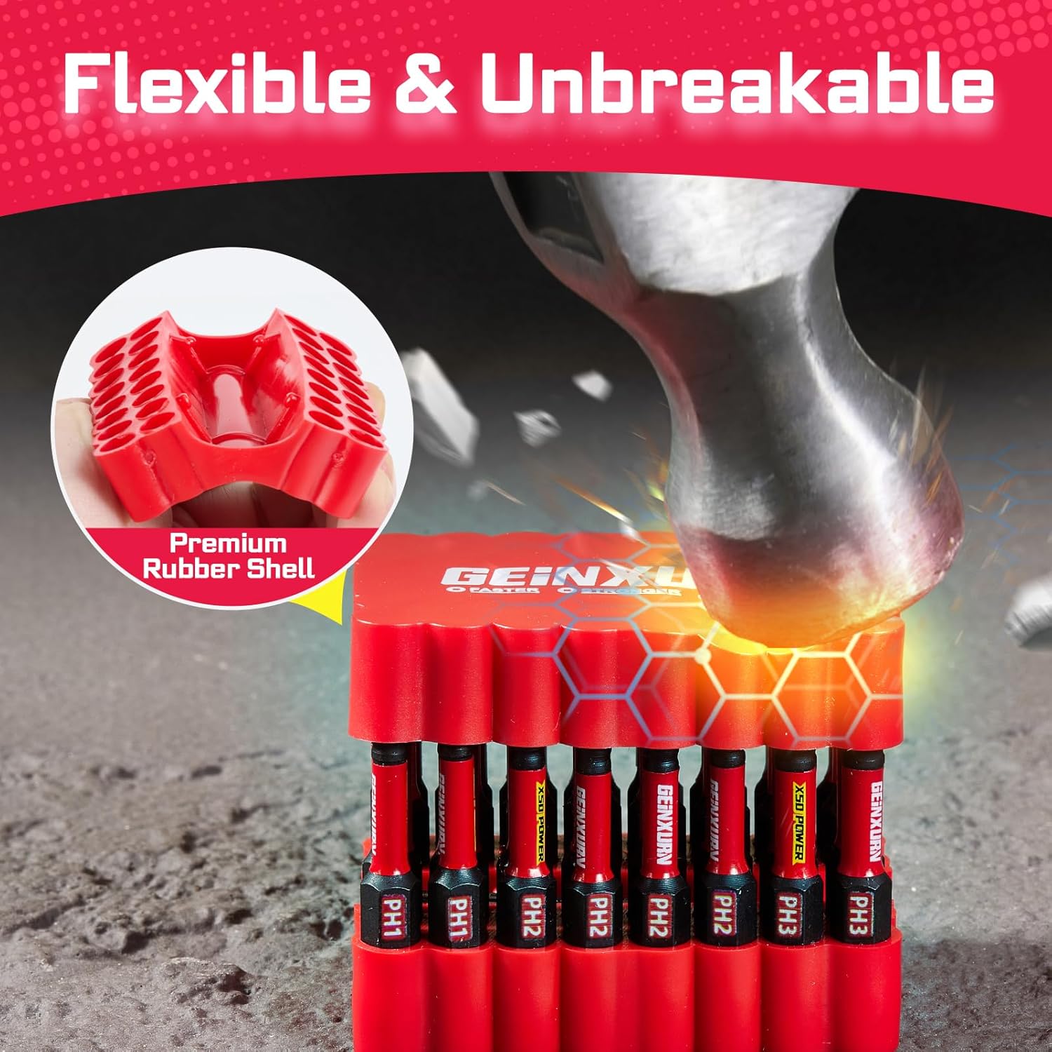 Geinxurn Impact Screwdriver Bits Set, 33 Pieces 2”Multi Head Magnetic S2 Steel Driver Bits PH/SQ/Torx/Slotted With Red Soft Base