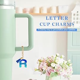 Letter Charm Accessories for Stanley Cup 1 PCS Cute Initial Keychain Handle Charm for Stanley Tumbler for Women Blue Letter R