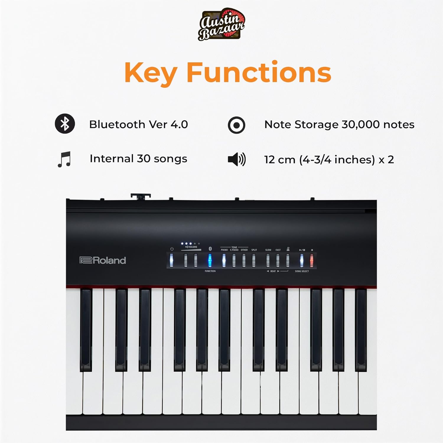 Roland FP-30X 88-Key Digital Piano - Black Bundle with Adjustable Stand, Bench, Sustain Pedal, Online Piano Lessons, Instructional DVD, and Austin Bazaar Polishing Cloth