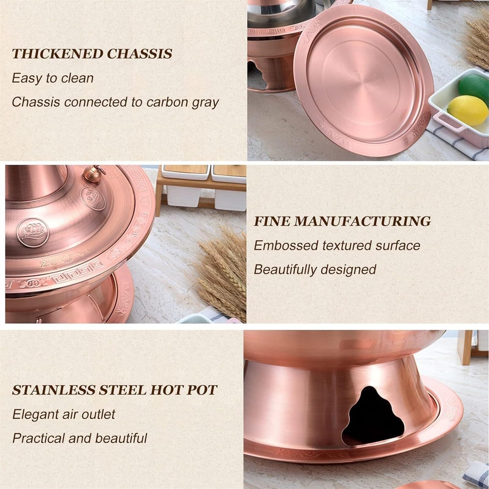 Hotpot Hot Pot cinese Hot Pot in acciaio inox da esterno pentole Shabu pentola per zuppa per casa Shabu Shabu Hot Pot, oro, 30 cm