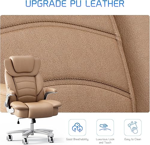 Miniatura 5 de GYI Silla de oficina grande y alta, asiento ancho de 400 libras, silla ergonómica de escritorio ejecutiva de cuero con brazos abatibles, color marrón