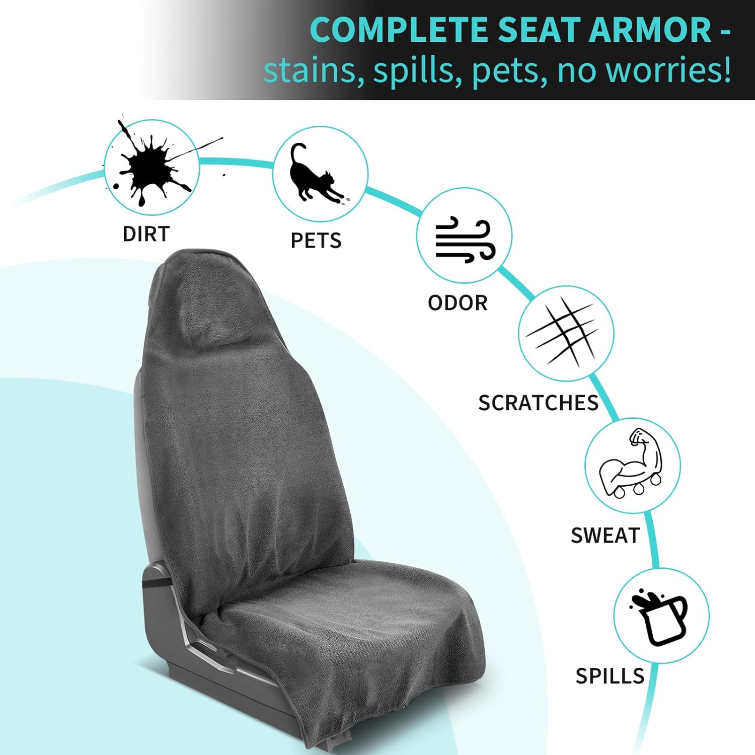 2 Pack Car Seat Towel Covers, Waterproof Non-Slip Sweat Absorbent, Universal Fit Front Bucket Seat Cover for Cars/SUV/Trucks, Washable Towel Seat Protector for Gym/Pet/Family(Grey, 2 Pcs) - Image 4