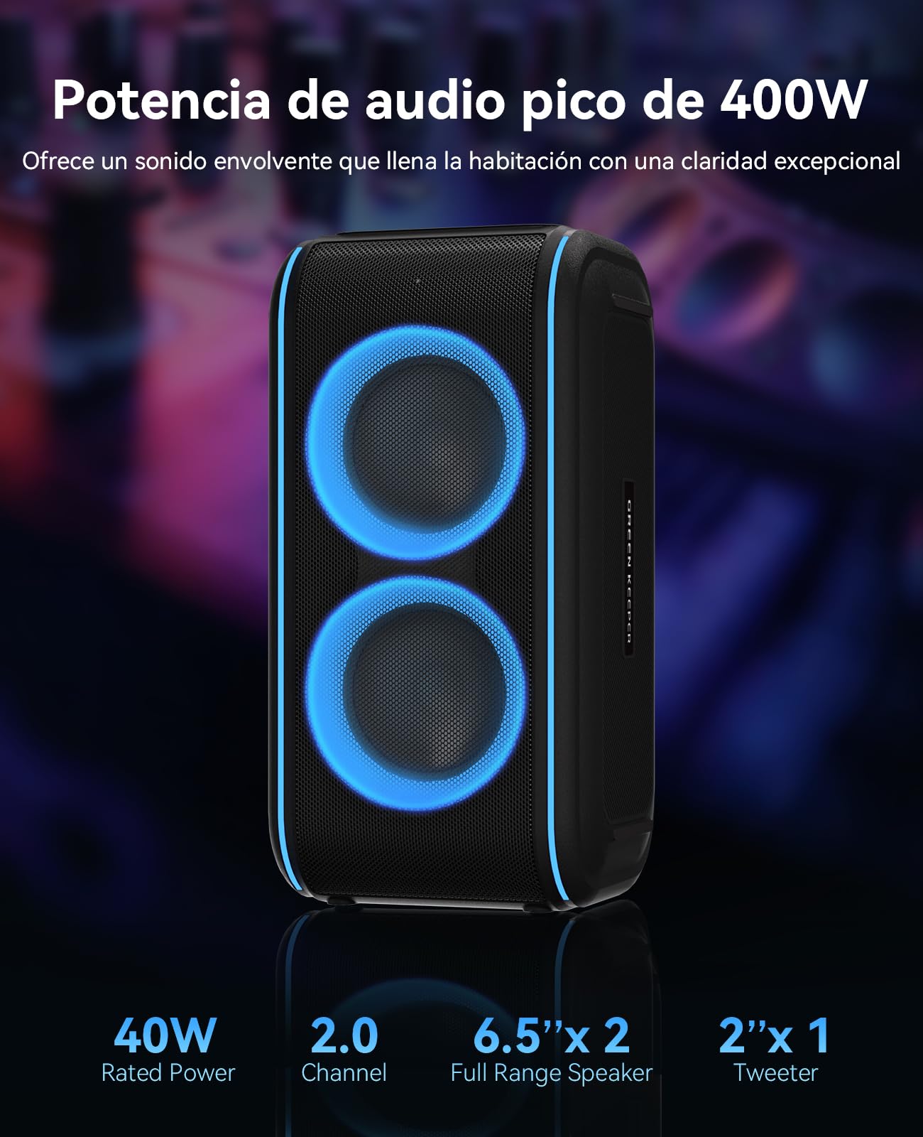 GREEN KEEPER GKD62 Máquina Karaoke, Altavoz Bluetooth 400W con 2 Micrófonos