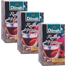 Dilmah Rosehip & Hibiscus Tea - 20 Tea Bags X 3 Pack - Herbal Tea Infusion Tangy With Fruity Finish - Caffeine Free