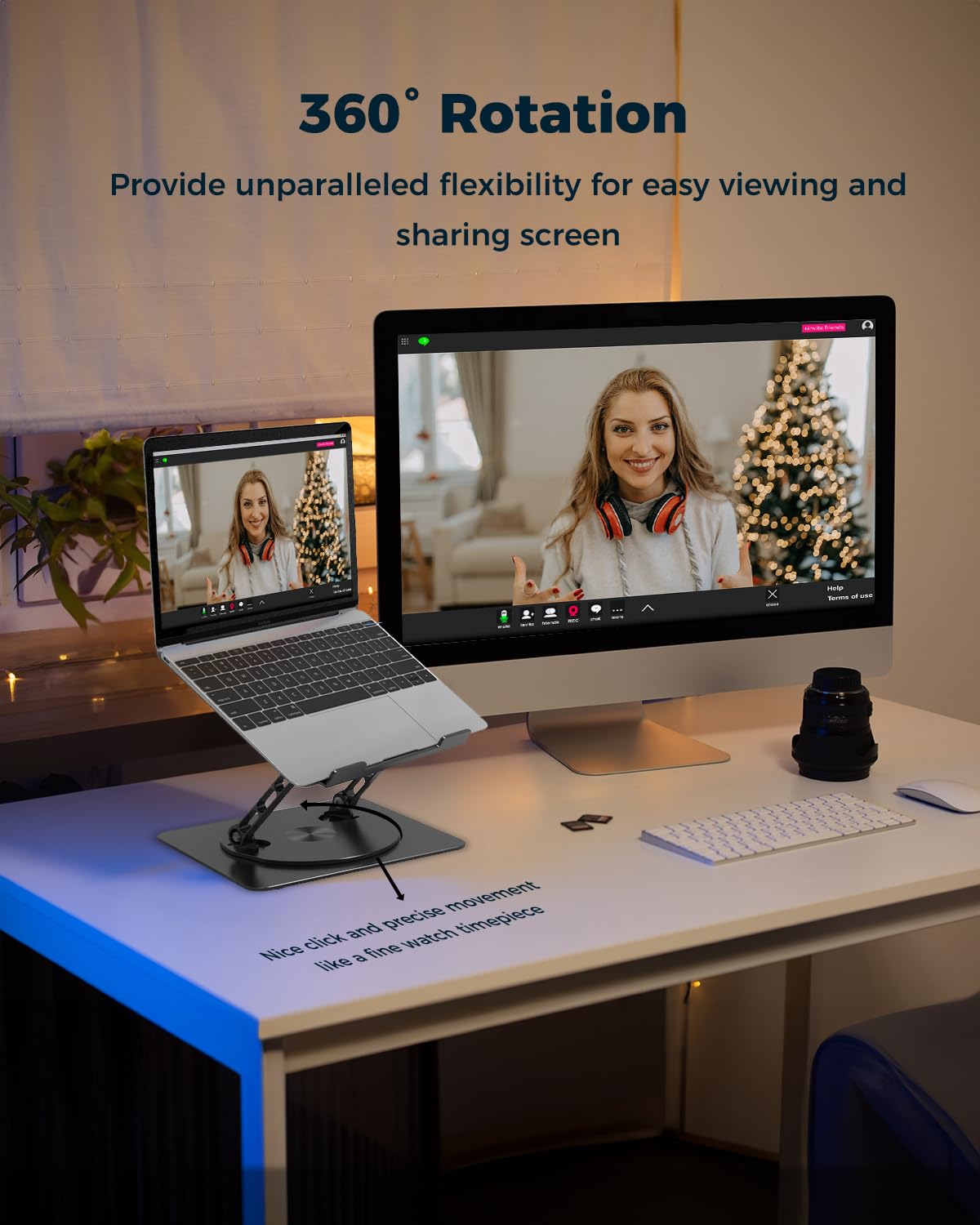 Aoviho Soporte ajustable para computadora portátil con base giratoria de 360°, soporte elevador ergonómico de aluminio para laptop, soporte portátil para MacBook Pro/Air, Dell, HP, Lenovo de hasta