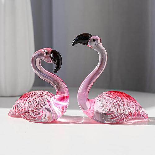 Miniatura 2 de LONGWIN 2 pares de figuras de flamenco de cristal soplado a mano, escultura de animales de flamenco, figuras coleccionables