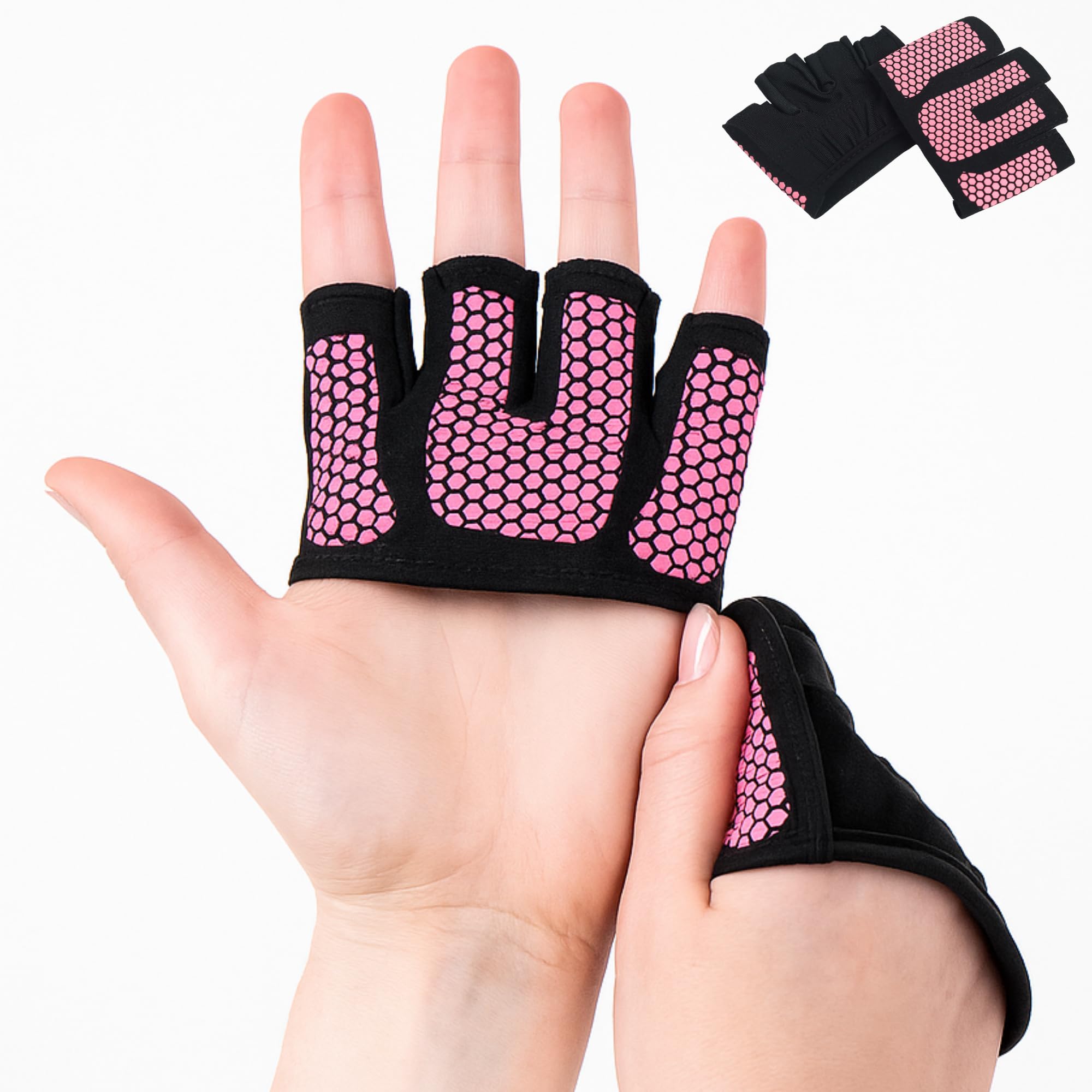 Mini Workout Gloves Women - Thin Gym Gloves with Grips for Weight Lifting, Pilates, Yoga & Dance - Minimal Fingerless Callus Guard for Women