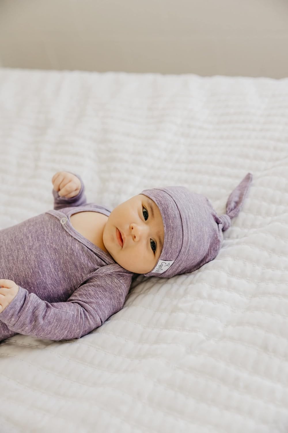 Copper Pearl Baby Beanie Hat Top Knot Stretchy Soft Violet