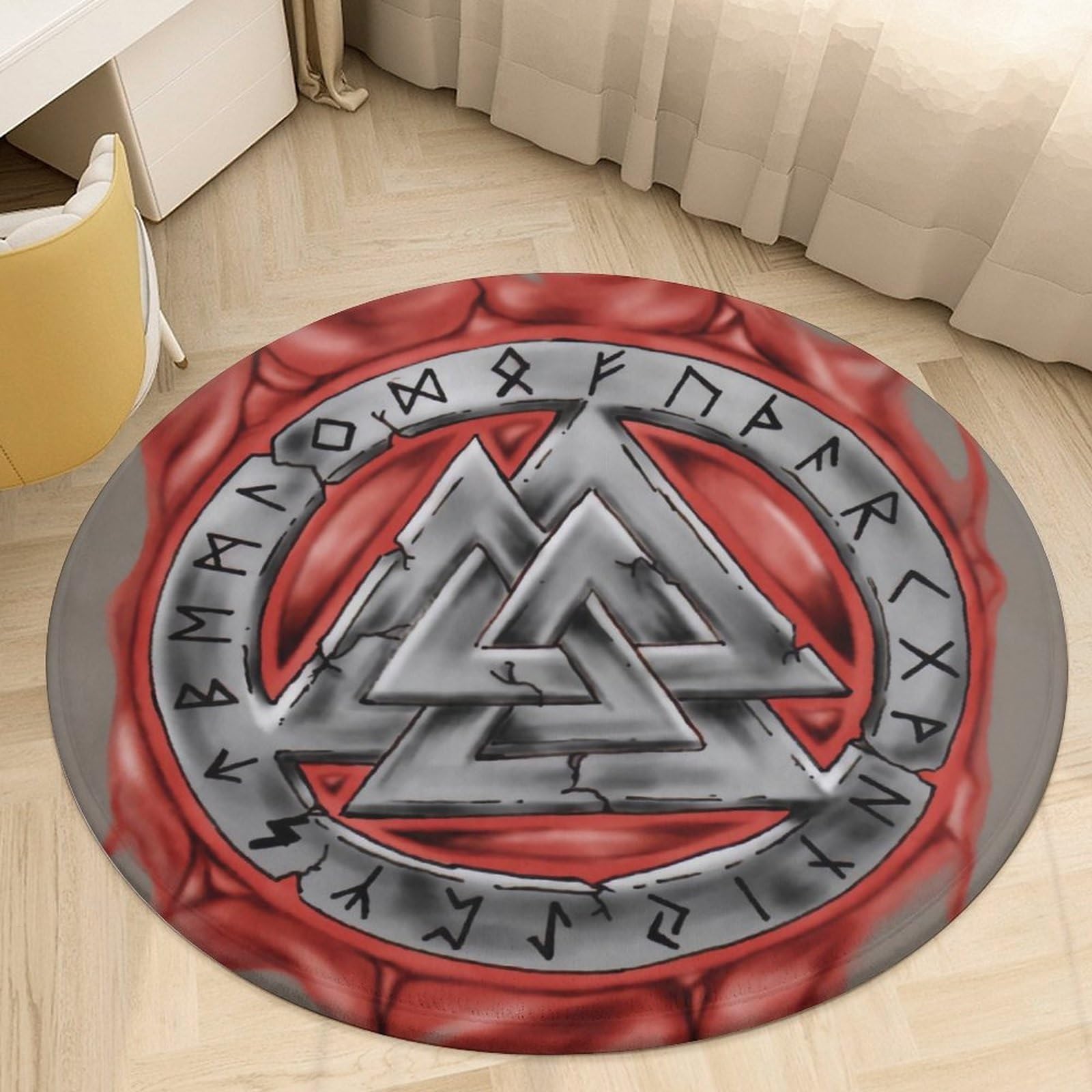 Tapis de sol Valknut pour chambre et salon : grand tapis de sol lavable style païen nordique