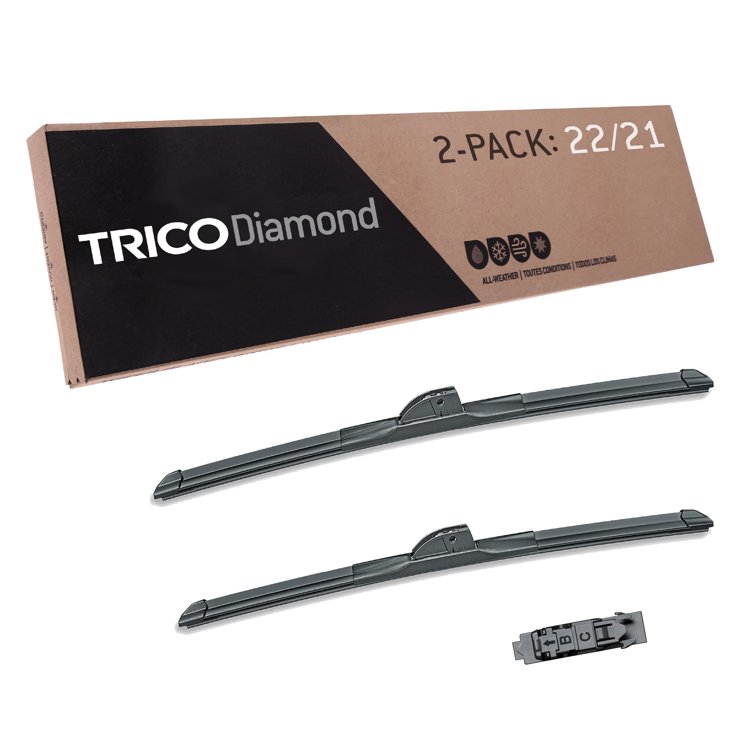 TRICO Diamond 22 Inch & 21 inch pack of 2 High Performance Automotive Replacement Windshield Wiper Blades For My Car (25-2221), Easy DIY Install & Superior Road Visibility