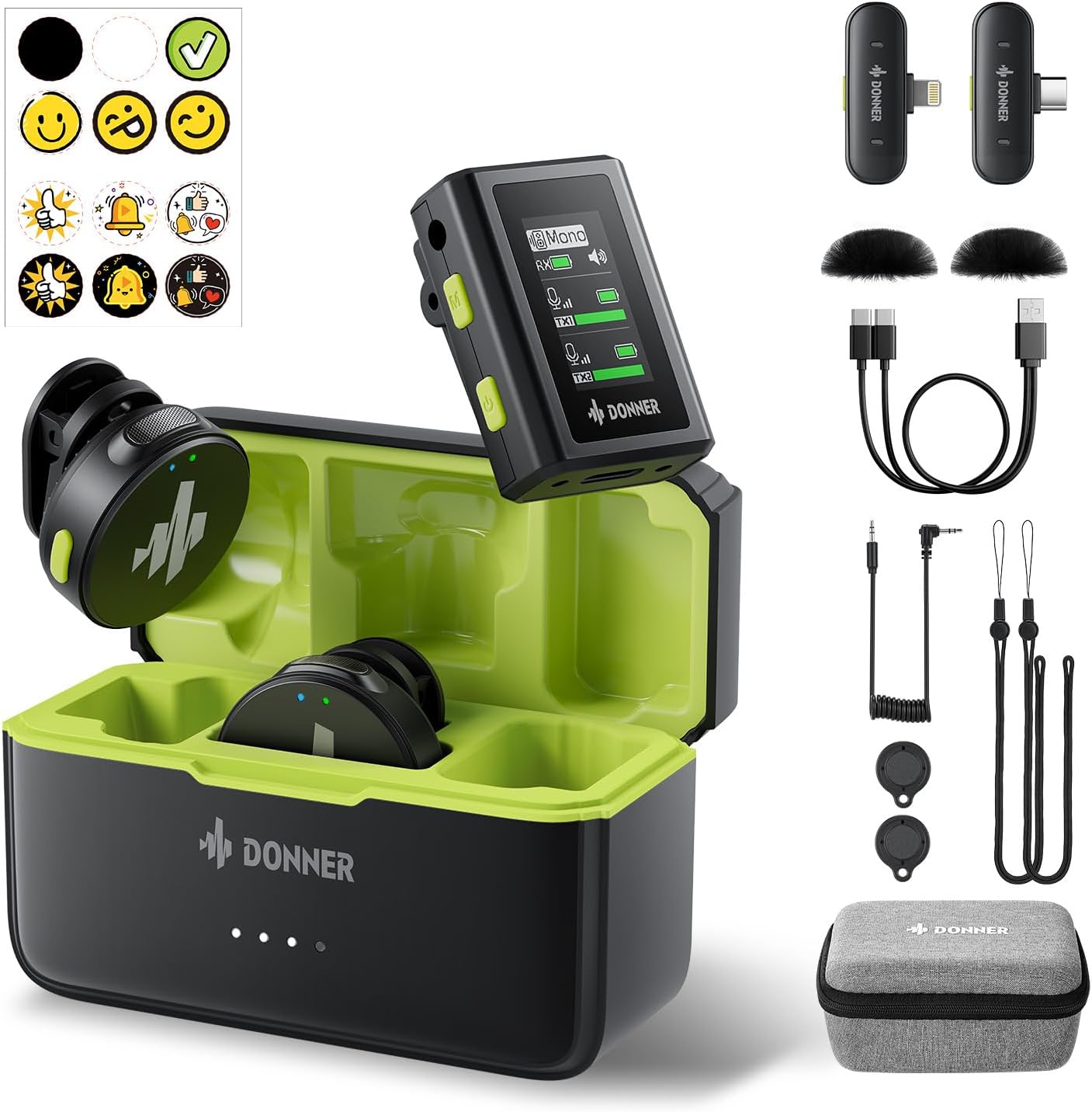 Donner Micrófono Lavalier inalámbrico con Conector Lightning Tipo C de 3,5 mm para cámara iPhone 15 Android, micrófono de Solapa Profesional Plug-Play de Doble Canal con cancelación de Ruido, 305 m, Donner Micrófono Lavalier inalámbrico con Conector Lightning Tipo C de 3,5 mm para cámara iPhone 15 Android, micrófono de Solapa Profesional Plug-Play de Doble Canal con cancelación de Ruido, 305 m,