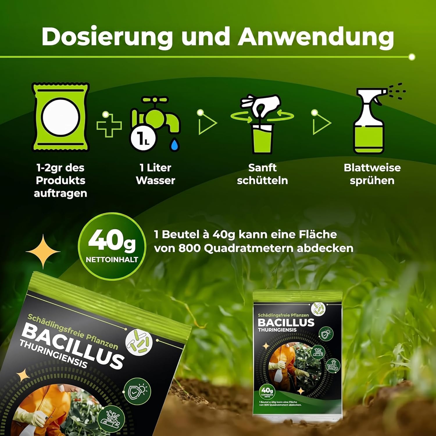 Trabe Bacillus Thuringiensis 3 Stück, 40 g – Raupenfrei - Zünslerfrei Buchsbaum und Raupen Plantura - Buchsbaumzünsler an Buchsbäumen - Respektiert Tiere, Umwelt und Menschen