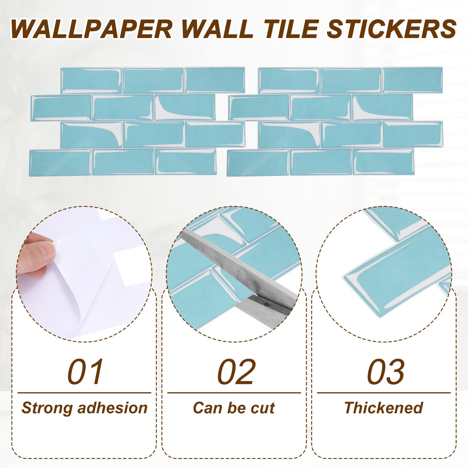 QUARKZMAN 10 Piezas De Azulejos Autoadhesivos Para Salpicadero 9.4" X 4.7" 3D Textura De Mármol Grueso Pegatinas De Pared Para Cocina Baño Dormitorio Azul