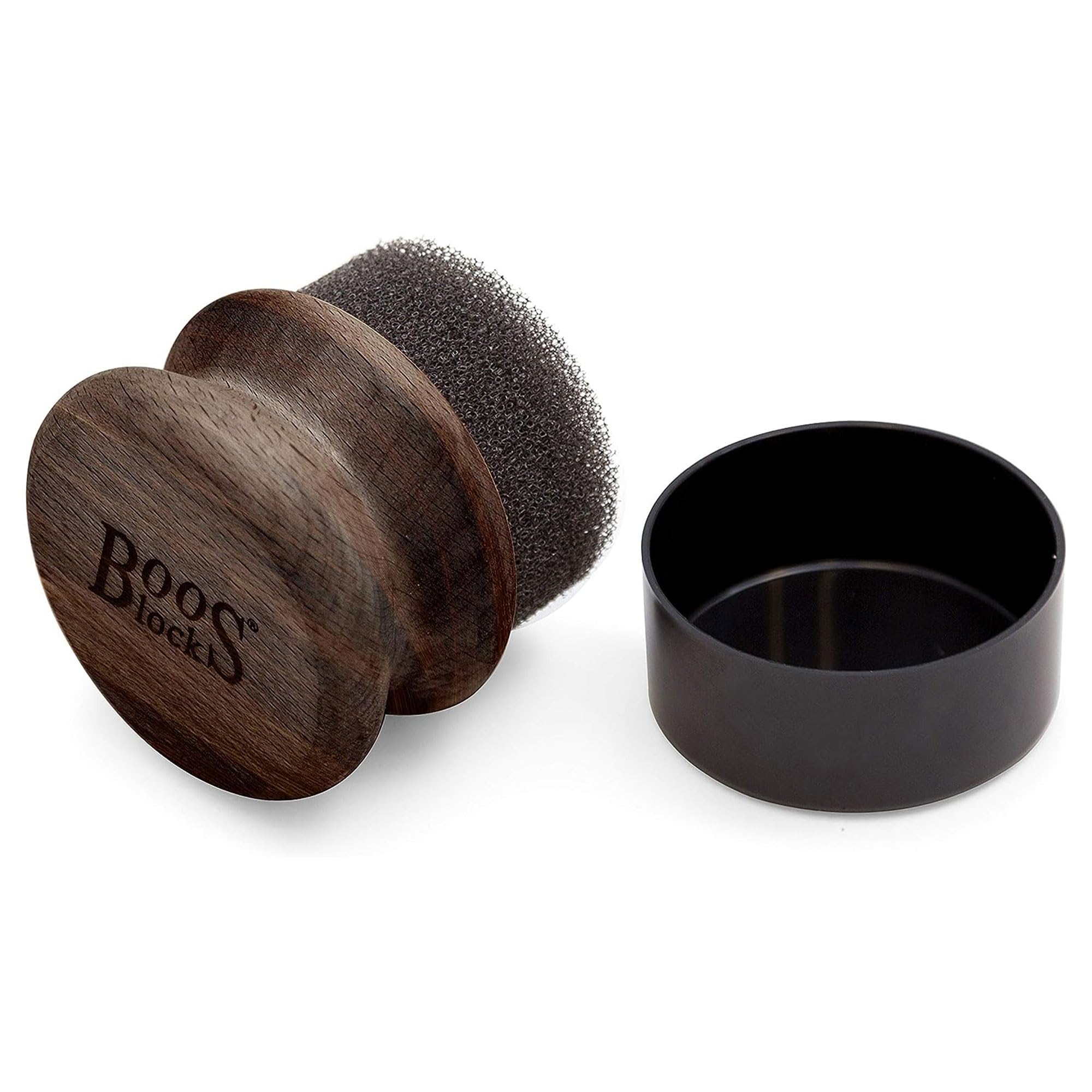 John Boos Oil & Cream Round Applicator for Wood Cutting Boards, Butcher Blocks & Utensils, Walnut - Solid Hardwood Handle, Silver Ion-Treated Sponge, Storage Cap, Easy and Even Application