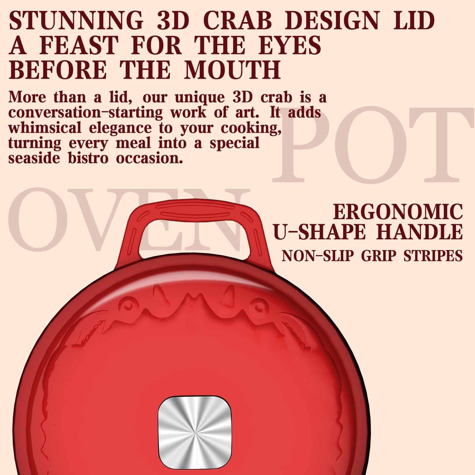 DUTZUN 5 Quart Dutch Oven - Red Cast Iron -2