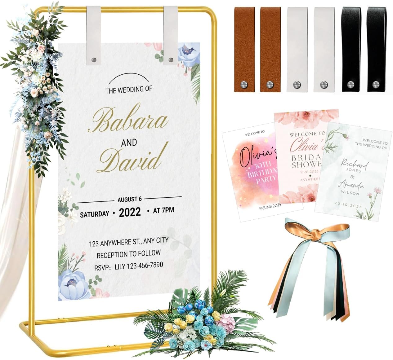 Wedding Welcome Sign Stand: Adjustable Bridal Shower Welcome Sign Holder - Heavy Duty Display Easel for Event Signs & Seating Chart (Gold)